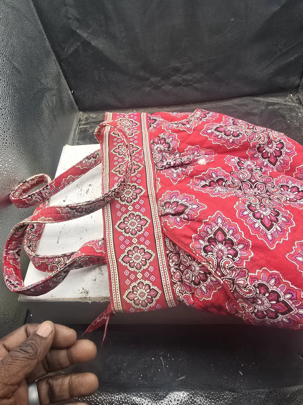 Quilted Floral Tote Bag in Red